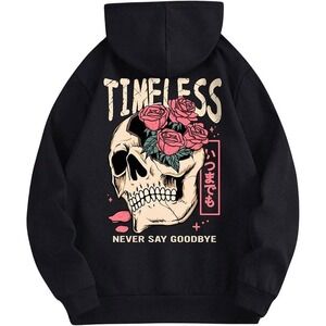 MSRP $35 SHENHE Men's L Skull Rose Printed Hoodie Graphic Gothic Hoodies